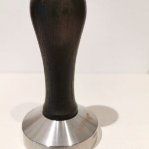 Joe Frex 57mm Edelstahl-Tamper mit Griff Eiche dunkelbraun